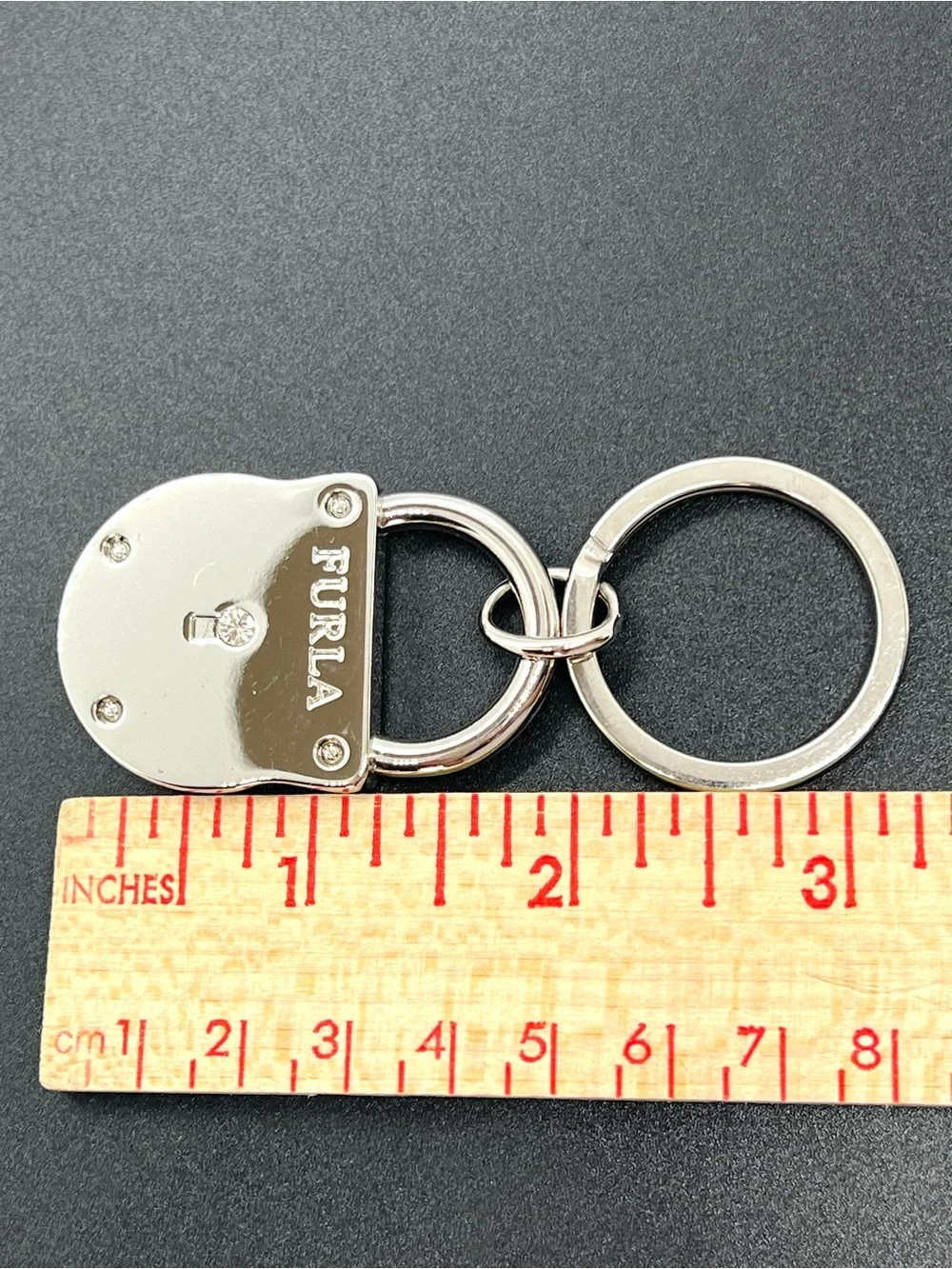 Furla 30th Anniversary 2007 Padlock Crystal Silver Tone Keychain Bag Charm